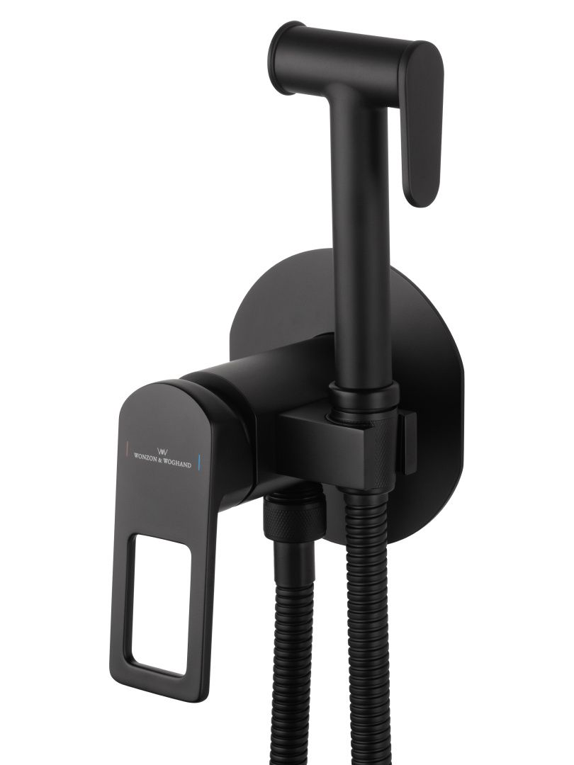Приобрести смеситель с гигиеническим душем встраиваемый wonzon & woghand frame, черный матовый (ww-88829010-mb)