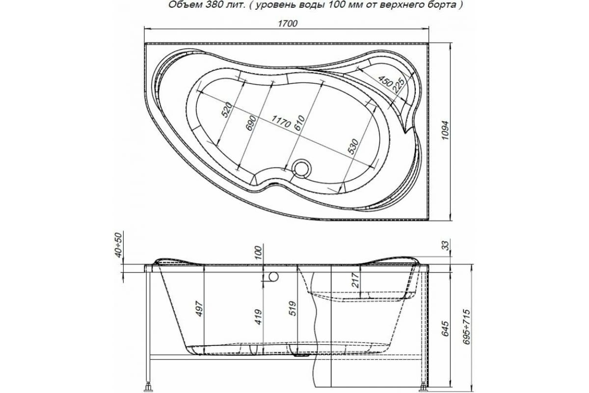 Приобрести aquanet акриловая ванна capri 170x110 см, белая, правая