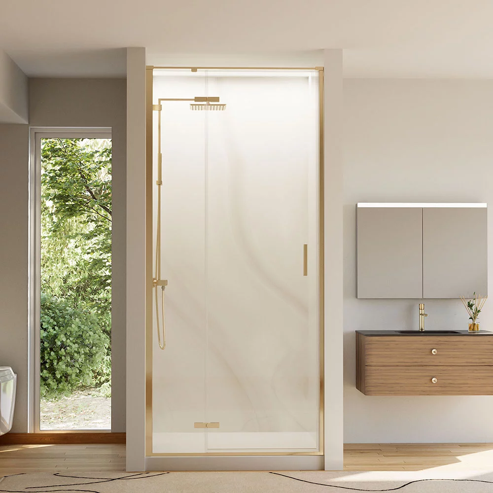 Приобрести veconi душевая дверь vianno 90х195 см, брашированное золото, прозрачное vn73g-90-01-c4