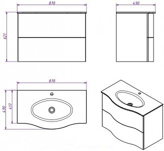 Приобрести cezares тумба подвесная с раковиной petalo 87х61см, дерево