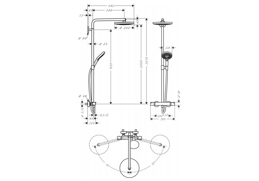 Приобрести душевая система с термостатом hansgrohe raindance select s 240 2jet showerpipe 27129000