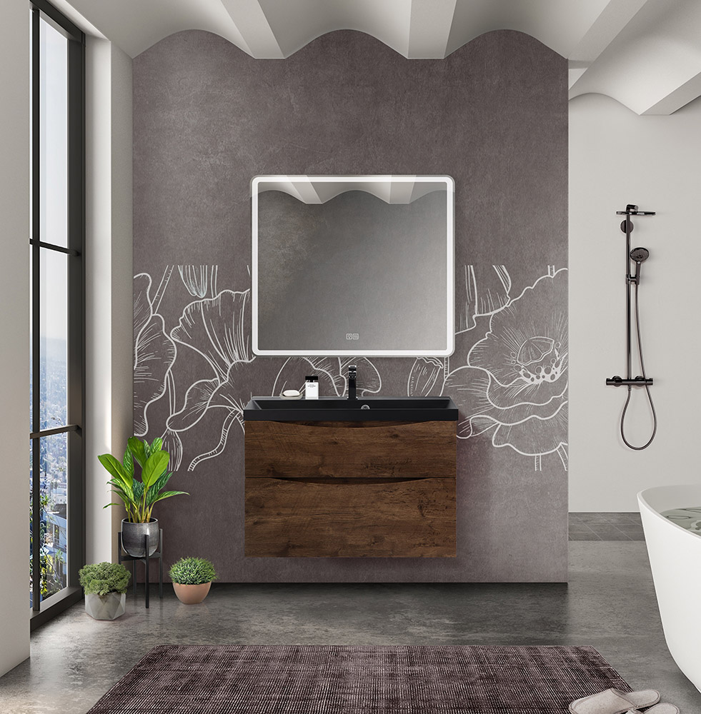 Приобрести belbagno тумба с раковиной marino-h60 80 см, подвесная rovere moro, черная раковина