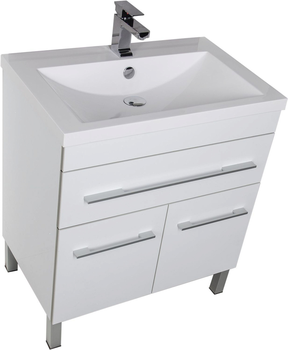 Приобрести aquanet тумба с раковиной верона 75 см, белая (напольная 1 ящик 2 дверцы)