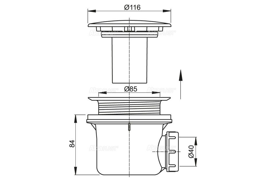 Приобрести сифон для душевого поддона alcaplast a49k dn90