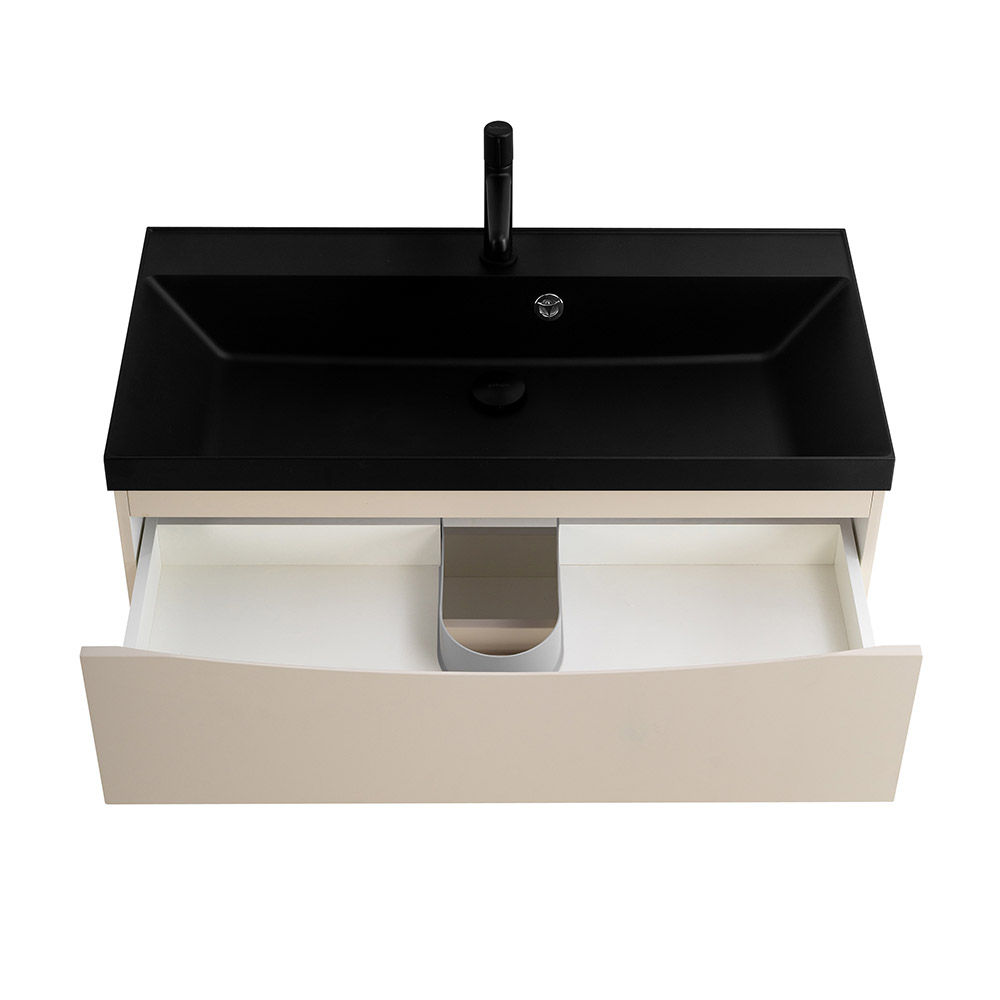 Приобрести belbagno тумба с раковиной marino 80 см, подвесная crema opaco, чёрная раковина