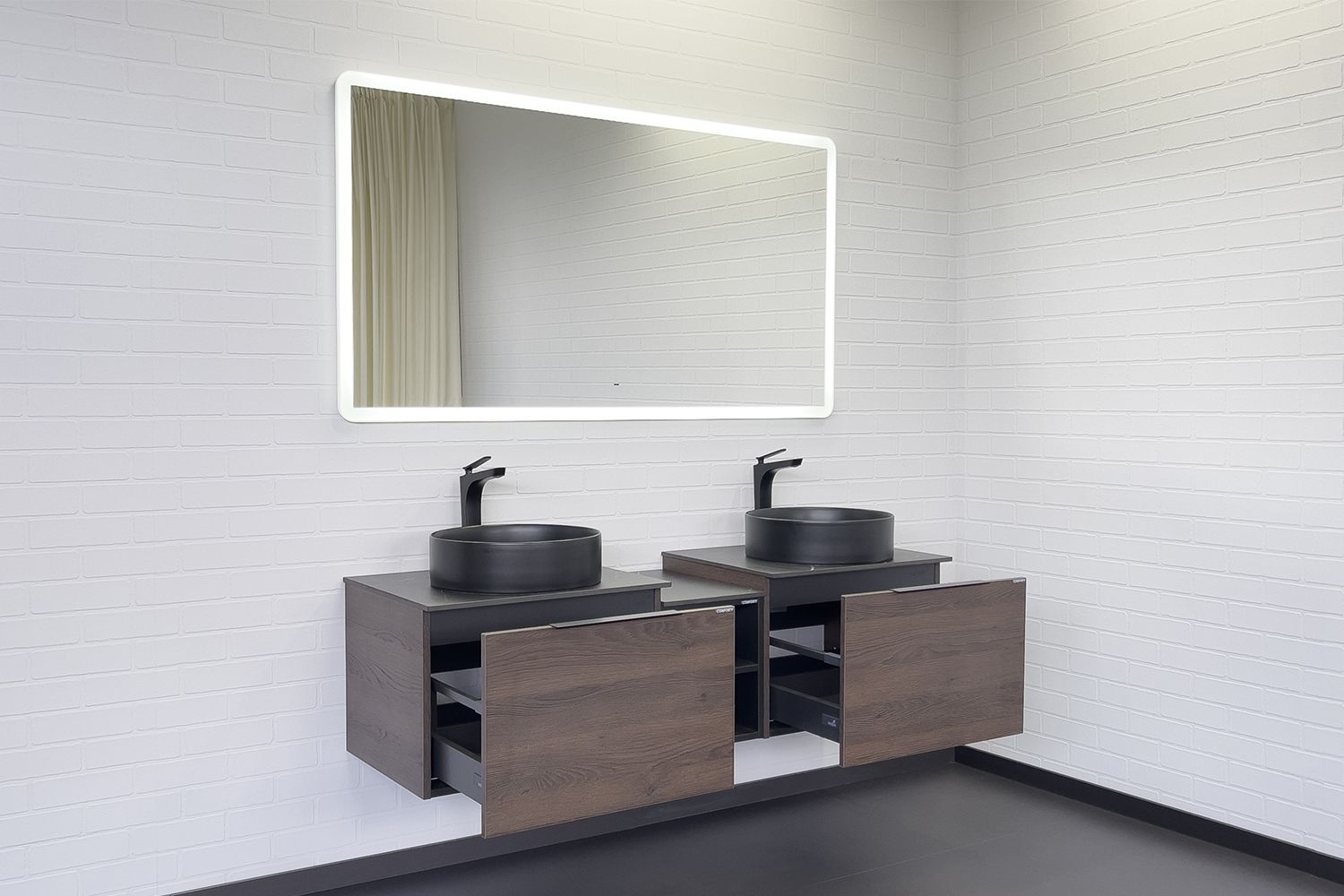 Приобрести сomforty тумба со столешницей и двумя раковинами портленд-150 дуб шоколадно-коричневый