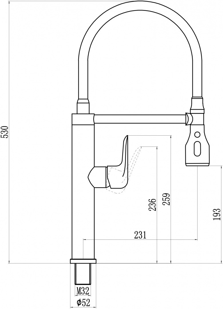 Приобрести savol смеситель для кухни 530мм, гибкий излив, серый\хром s-002803-04