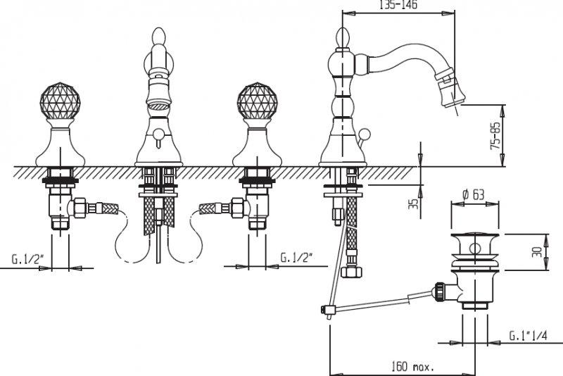 Приобрести cezares смеситель для биде atlantis с донным клапаном, бронза atlantis-bbs2-02-sw