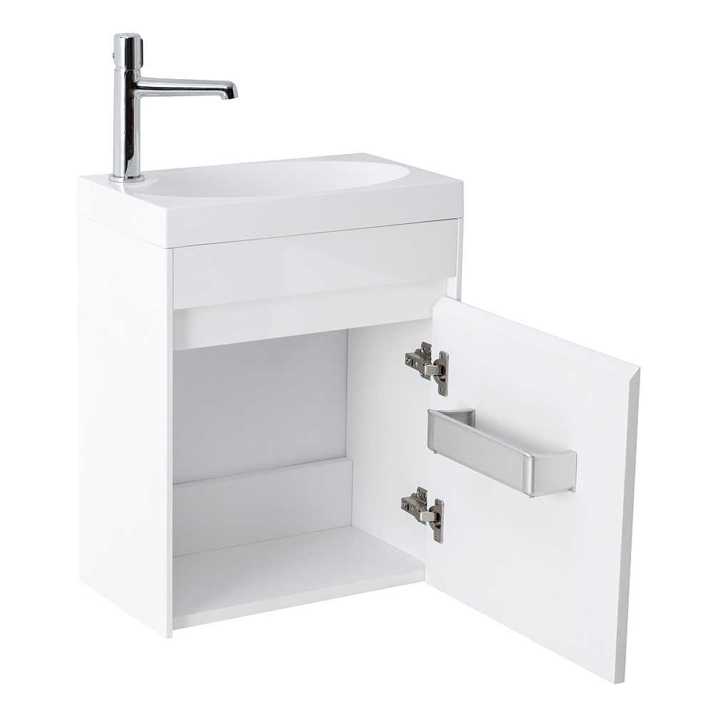 Приобрести belbagno тумба с раковиной pietra mini 46 см, подвесная с дверью 46-r bianco lucido, белая раковина