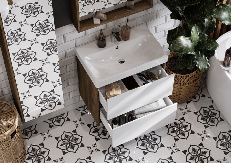 Приобрести акватон тумба c раковиной сканди 70 белая, дуб рустикальный