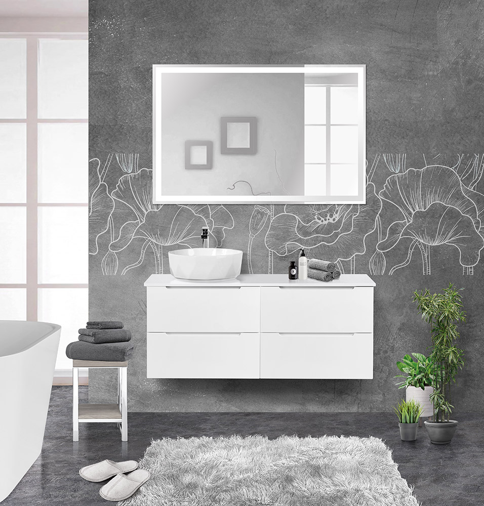 Приобрести belbagno тумба со столешницей etna 120 см, подвесная bianco lucido, раковина слева