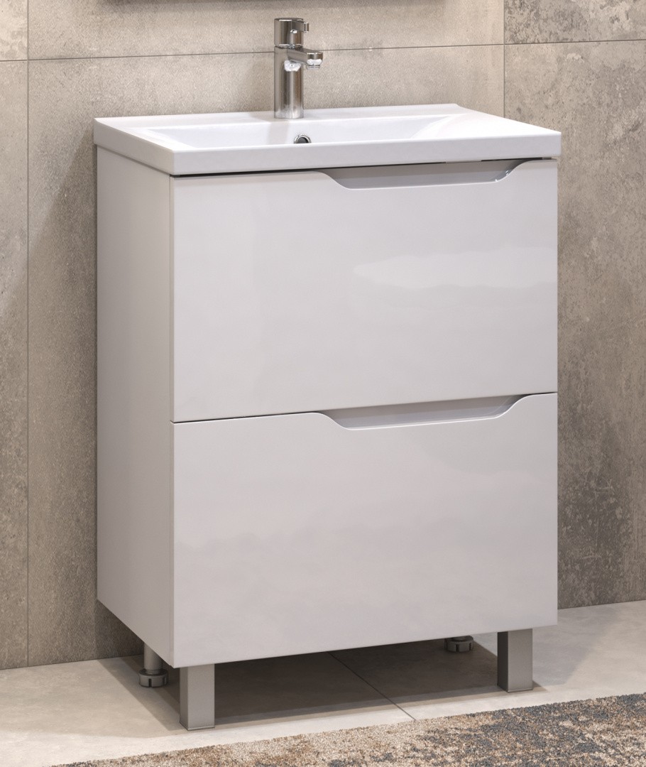 Приобрести vigo тумба с раковиной neo 60см, 2 ящика, напольная, белая tn.neo.9696.60.2y