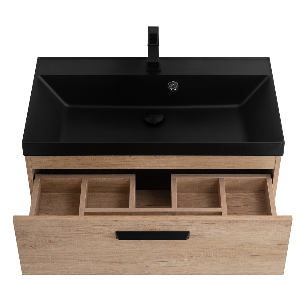 Приобрести belbagno тумба с раковиной aurora 80 см, подвесная rovere nebrasca nature, чёрная раковина