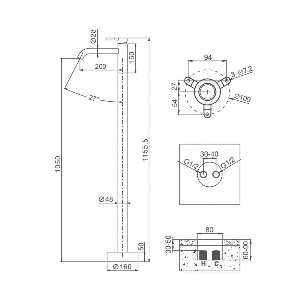 Приобрести raglo напольный смеситель для раковины, медь r20.19.33