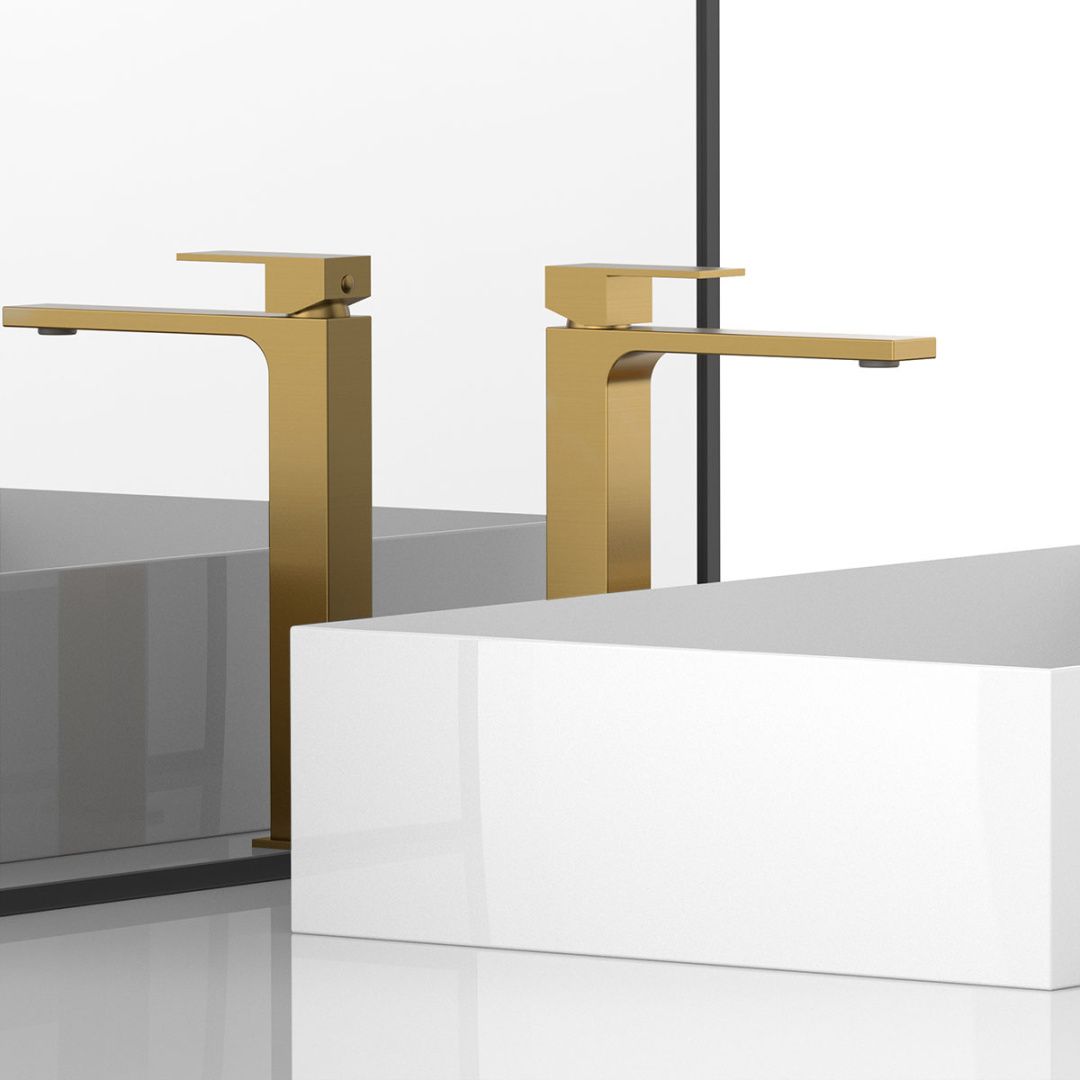 Приобрести vincea высокий смеситель для раковины cube, брашированное золото vbf-1c02bg