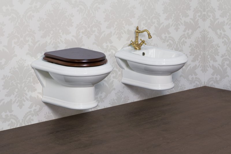 Приобрести cezares подвесной унитаз king palace с деревянным сиденьем микролифт, белый\орех\бронза