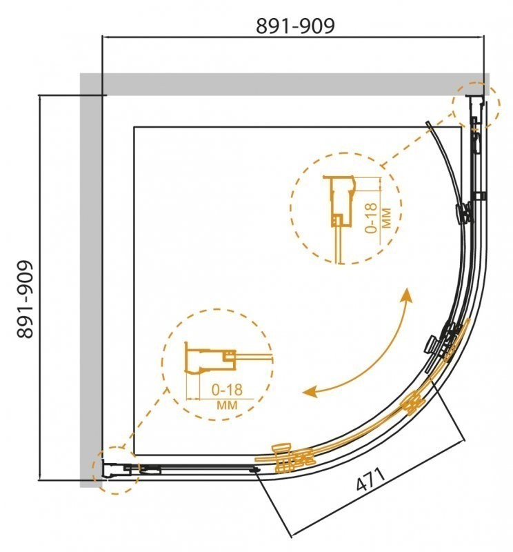 Приобрести cezares душевое ограждение pratico 90х90см pratico-r-1-90-p-cr