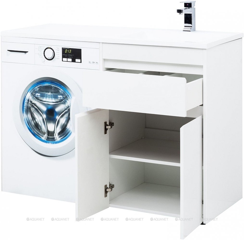 Приобрести aquanet тумба с раковиной токио 58 см, белая (напольная, 1 ящик, 2 дверцы)