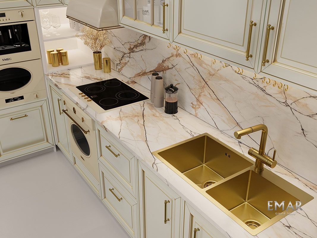 Приобрести emar кухонная мойка 78х43 см, золото emb-210 pvd emb-128a pvd nano golden