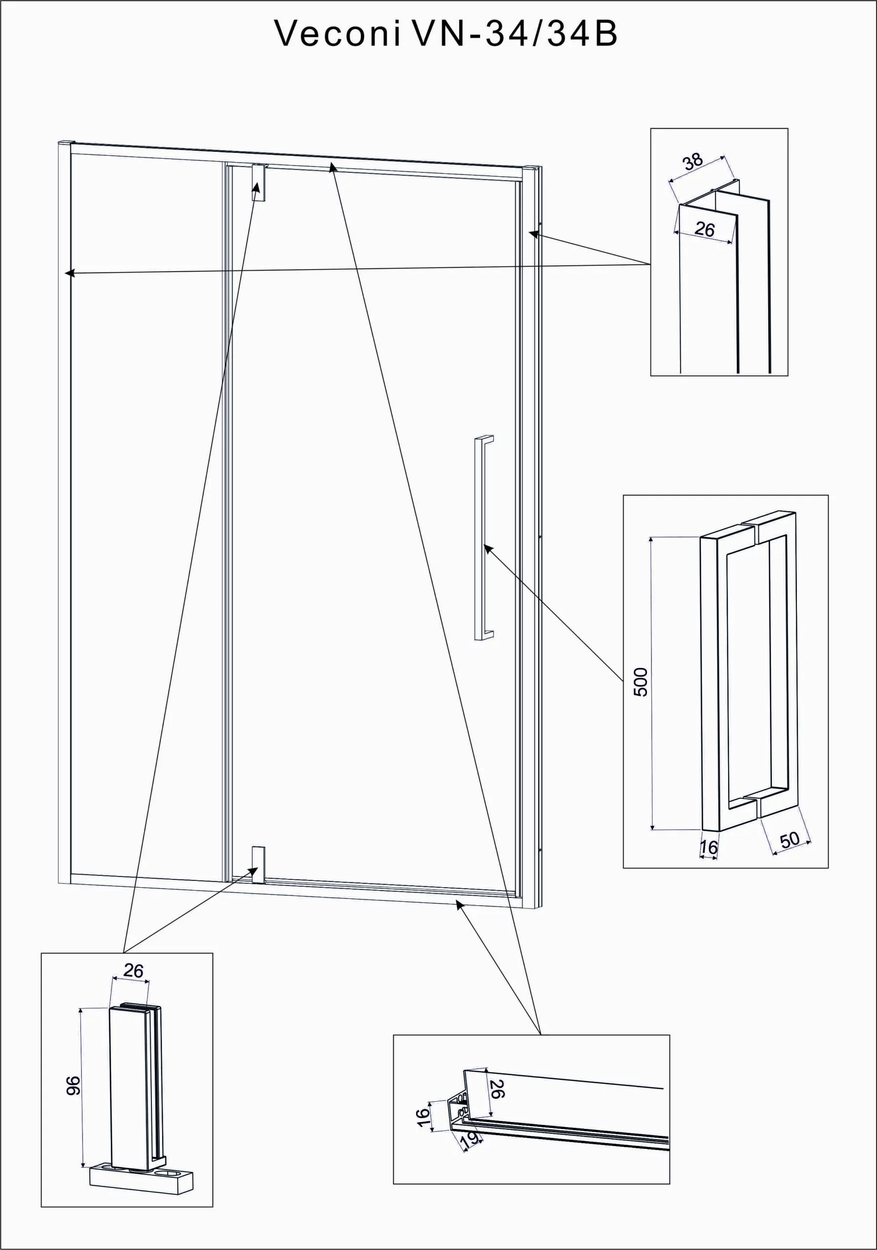 Приобрести veconi душевая дверь vianno vn-34, 120x195 см, хром, прозрачное vn34-120-01-c7