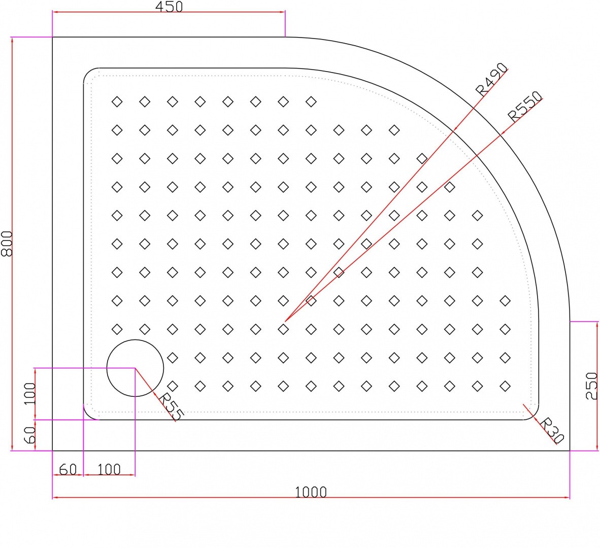 Приобрести cezares поддон акриловый tray 100х80см tray-a-rh-100/80-550-15-w-l