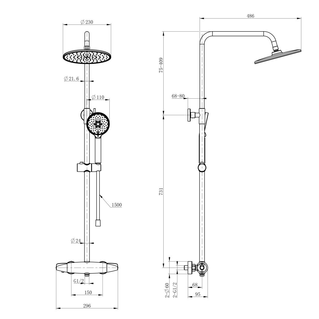 Приобрести душевая система с термостатом wonzon & woghand capsule, черный матовый (ww-b3031-a-mb)