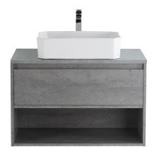 BelBagno Тумба со столешницей KRAFT 80 см с ящиком и полкой, подвесная Cemento Grigio