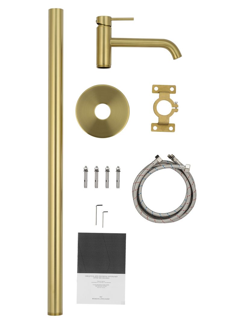 Приобрести смеситель для раковины напольного монтажа wonzon & woghand stick, брашированное золото (ww-88649905-bg)