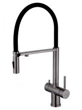 Смеситель для кухни с гибким изливом и подключением фильтра WONZON & WOGHAND, Темный графит (WW-88458009-BGM)