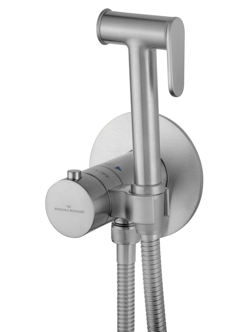 Приобрести смеситель с гигиеническим душем и термостатом встраиваемый wonzon & woghand, брашированный никель (ww-88829909-bn)