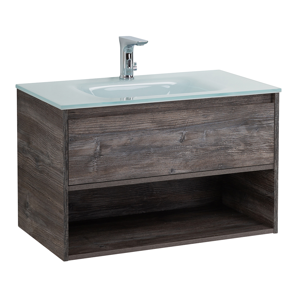 Приобрести belbagno тумба c раковиной kraft 80 см, с одним ящиком и полкой, подвесная pino pasadena, стеклянная раковина