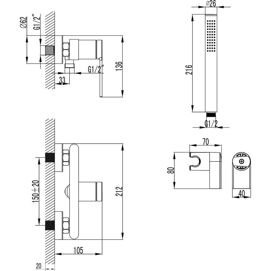 Приобрести azario смеситель для душа vincente 212мм, черный az-vrz338326pa