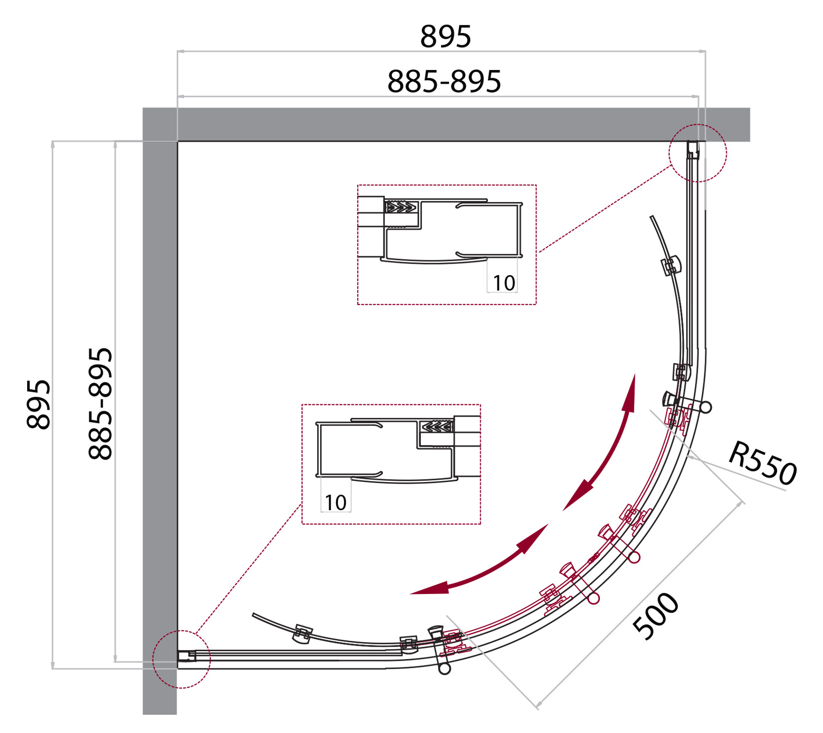 Приобрести belbagno душевое ограждение 90х90 см uno-195-r-2-90-p-cr
