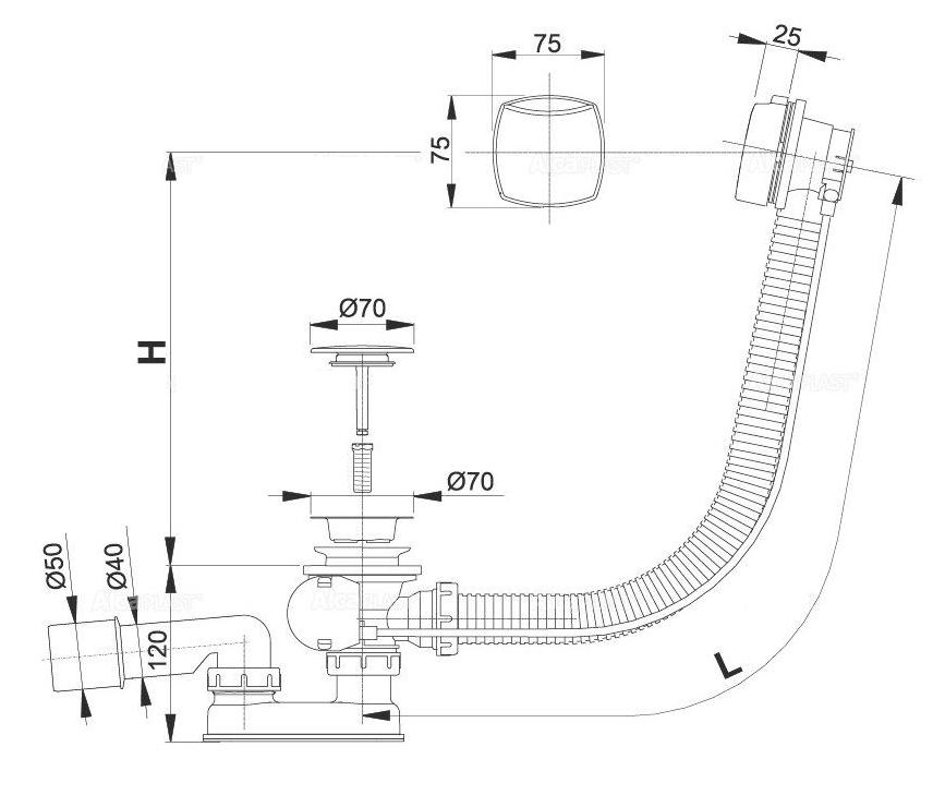 Приобрести сифон для ванны alcaplast a51crm, пластик 471102220 