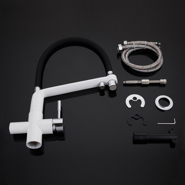 Приобрести gappo смеситель для кухни g4398-9 с фильтром и гибким изливом, белый\черный 92414