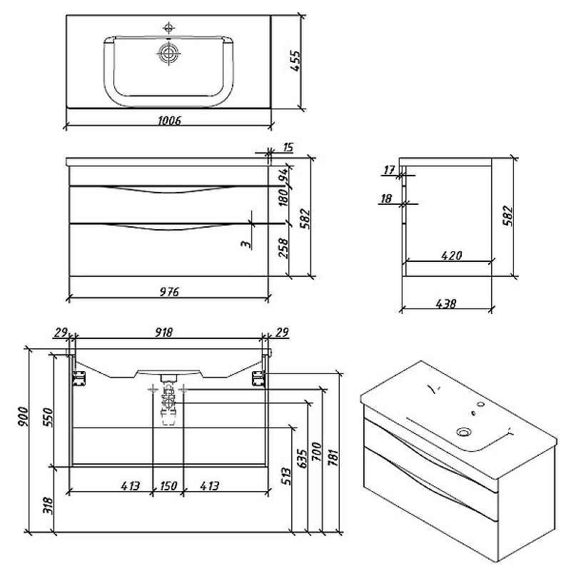 Приобрести caprigo тумба с раковиной подвесная lento 100 см, серая 36214-sf028