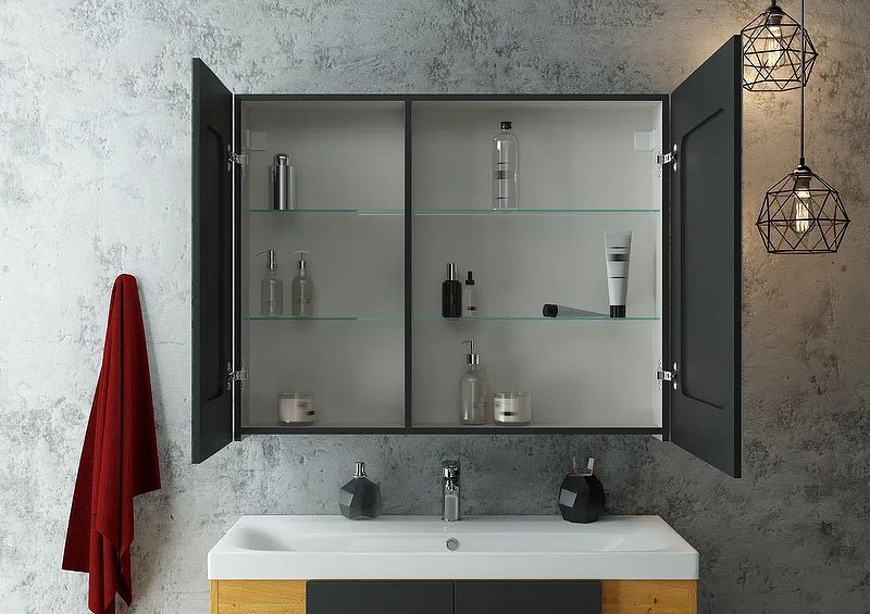 Приобрести continent зеркало шкаф с подсветкой mirror box black 100х80 см, сенсорный включатель, черное