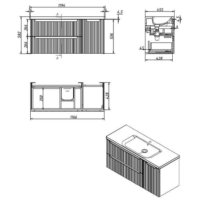 Приобрести caprigo тумба с раковиной termin-albero stripe 120 см, правая, дюна, шпон