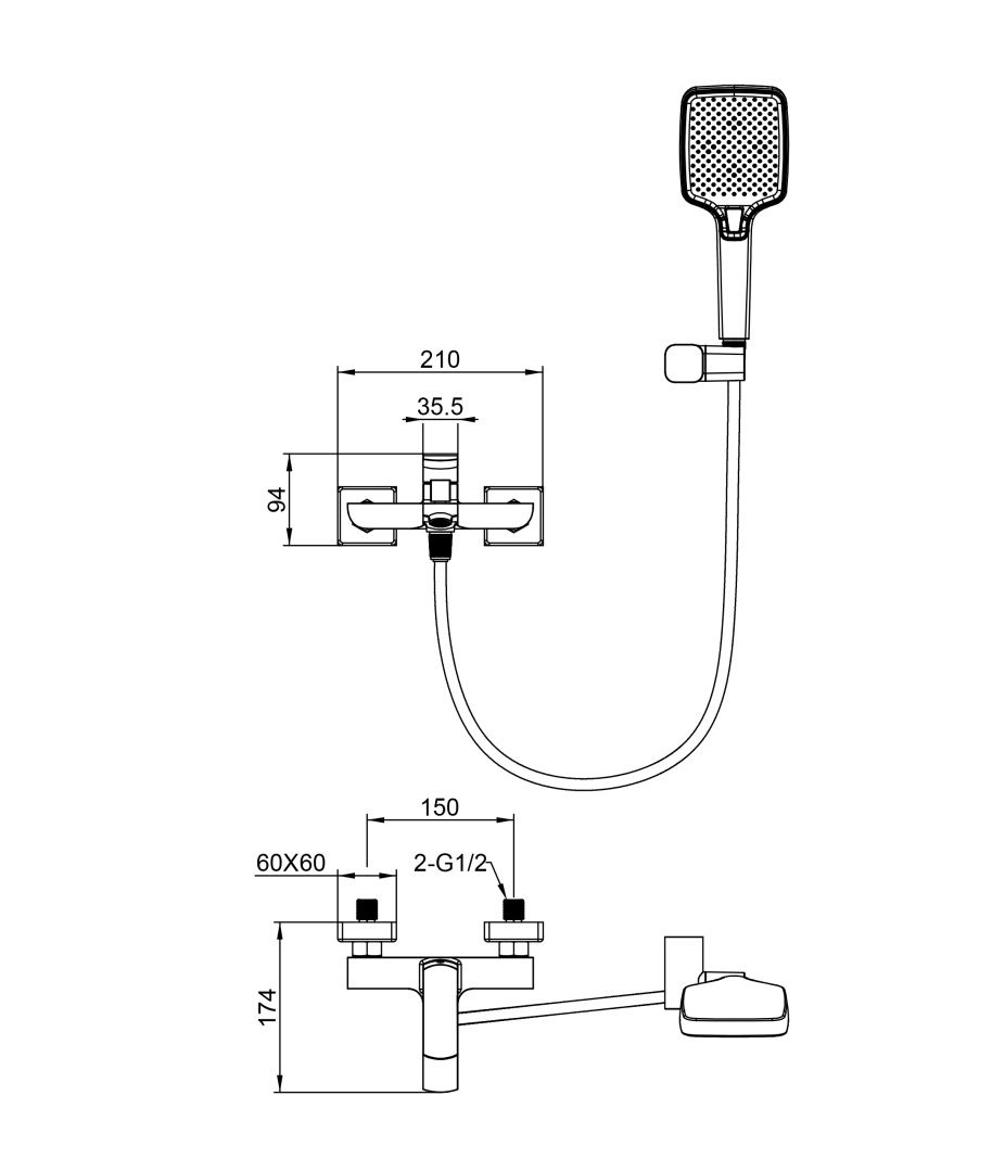 Приобрести смеситель для ванны с душем wonzon & woghand forza, брашированный никель (ww-639031-1-bn)