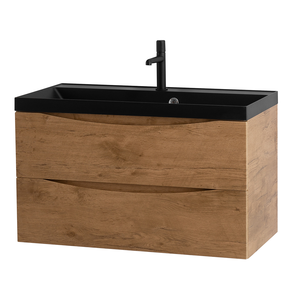 Приобрести belbagno тумба с раковиной marino 80 см, подвесная rovere nature, чёрная раковина