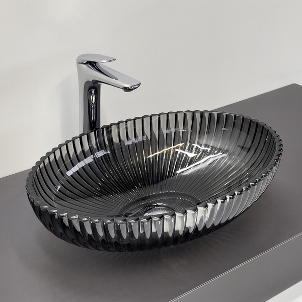 Приобрести comforty раковина накладная cf24006 50х35 см, стеклянная серый дым