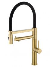 Смеситель для кухни с гибким изливом и подключением фильтра WONZON & WOGHAND, Брашированное золото (WW-88458007-BG)