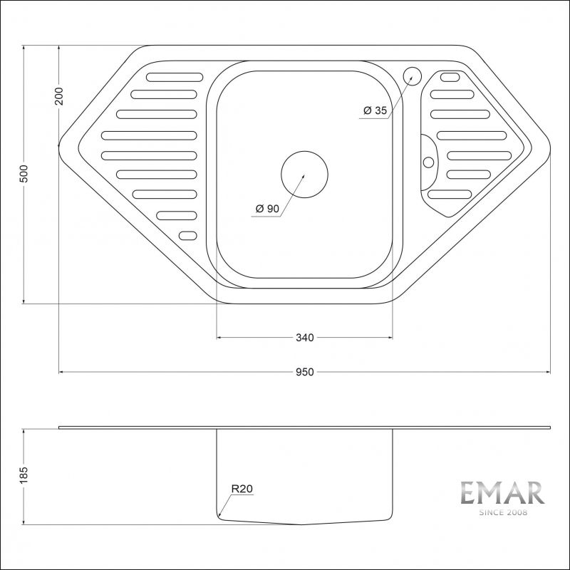 Приобрести emar кухонная мойка 95х50 см, хром emar 9550a