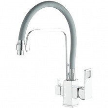 HAIBA Смеситель для кухни 420 мм, гибкий излив, серый\хром HB-76615