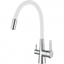 HAIBA Смеситель для кухни 370мм, гибкий излив, белый\хром HB-76858-8