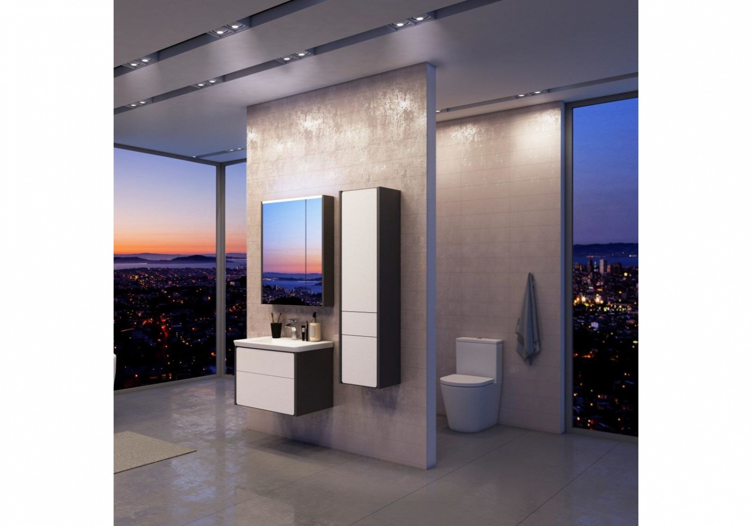 Приобрести ronda шкаф зеркальный 700 мм, белый глянец/антрацит