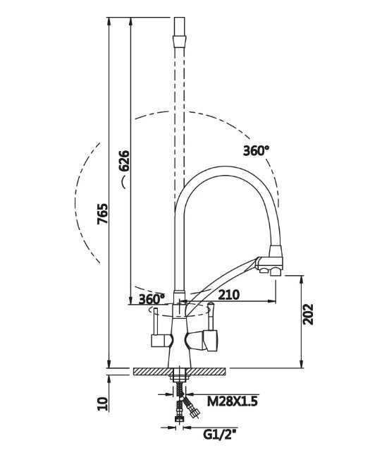 Приобрести смеситель для кухни vieir kitchen с гибким изливом, черный v15007c