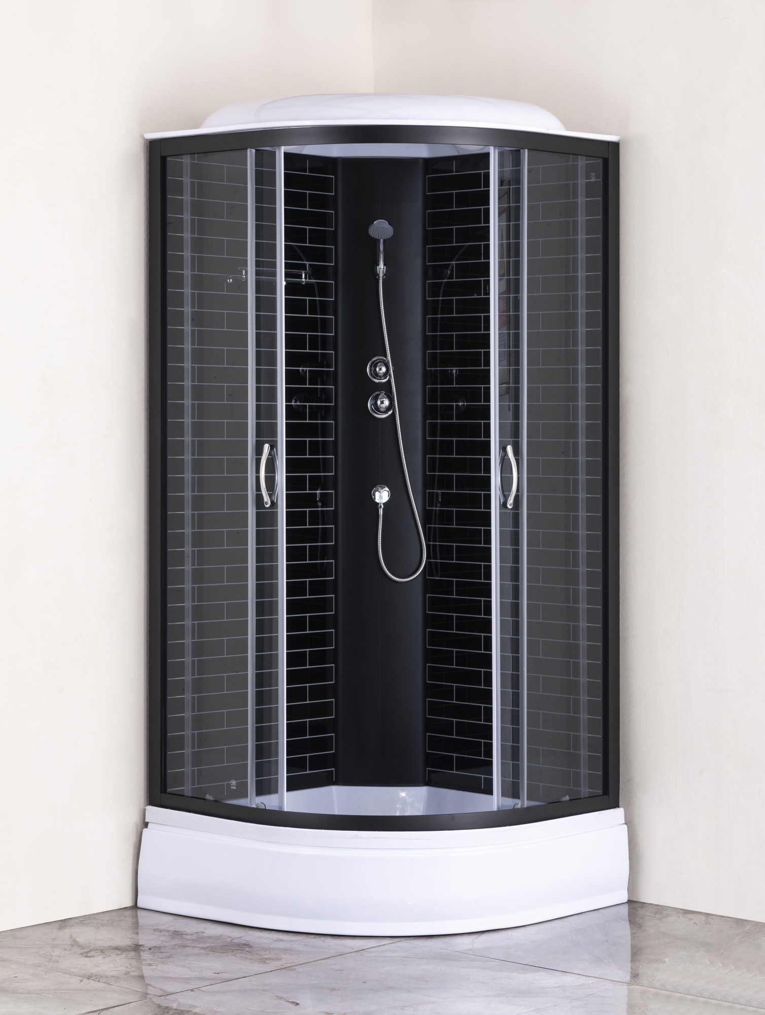 Приобрести loranto душевая кабина 100х100х215 поддон 25 см черный кирпичный узор, серое стекло 4мм профиль черный (cs-6610-25gb 100)