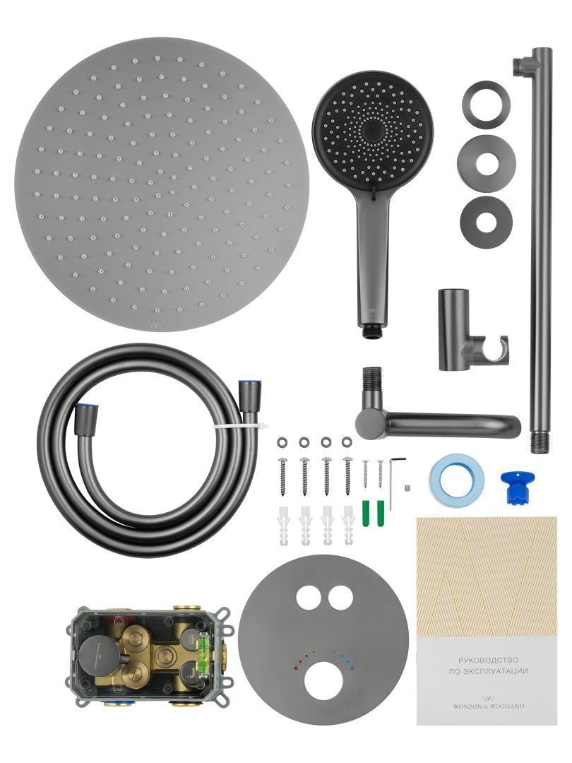 Приобрести душевая система с термостатом встраиваемая wonzon & woghand stick, темный графит (ww-88929010-bgm)