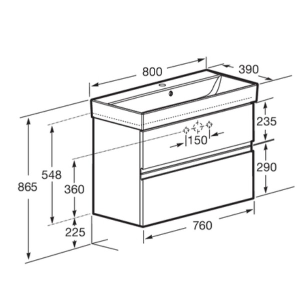 Приобрести тумба подвесная roca oleta с раковиной 80 см, белый матовый